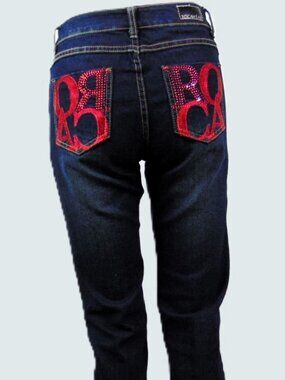 Rocawear Jeans Womens 9 NWOT Dark Wash Skinny Y2K Rhinestone Logo Back Pockets